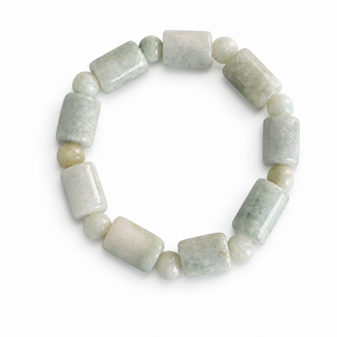 Grey natural Type A Jadeite mixed-bead stretch bracelet