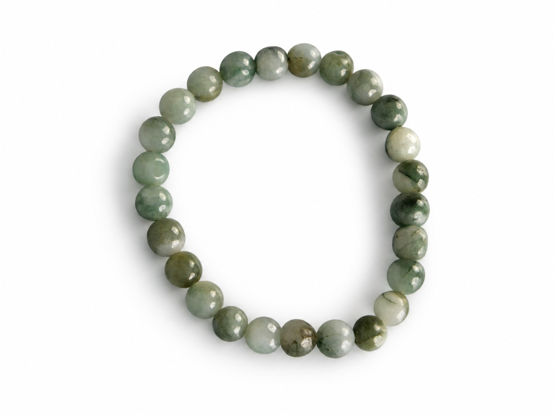 Light and dark green 8 mm natural Type A Jadeite bead stretch bracelet