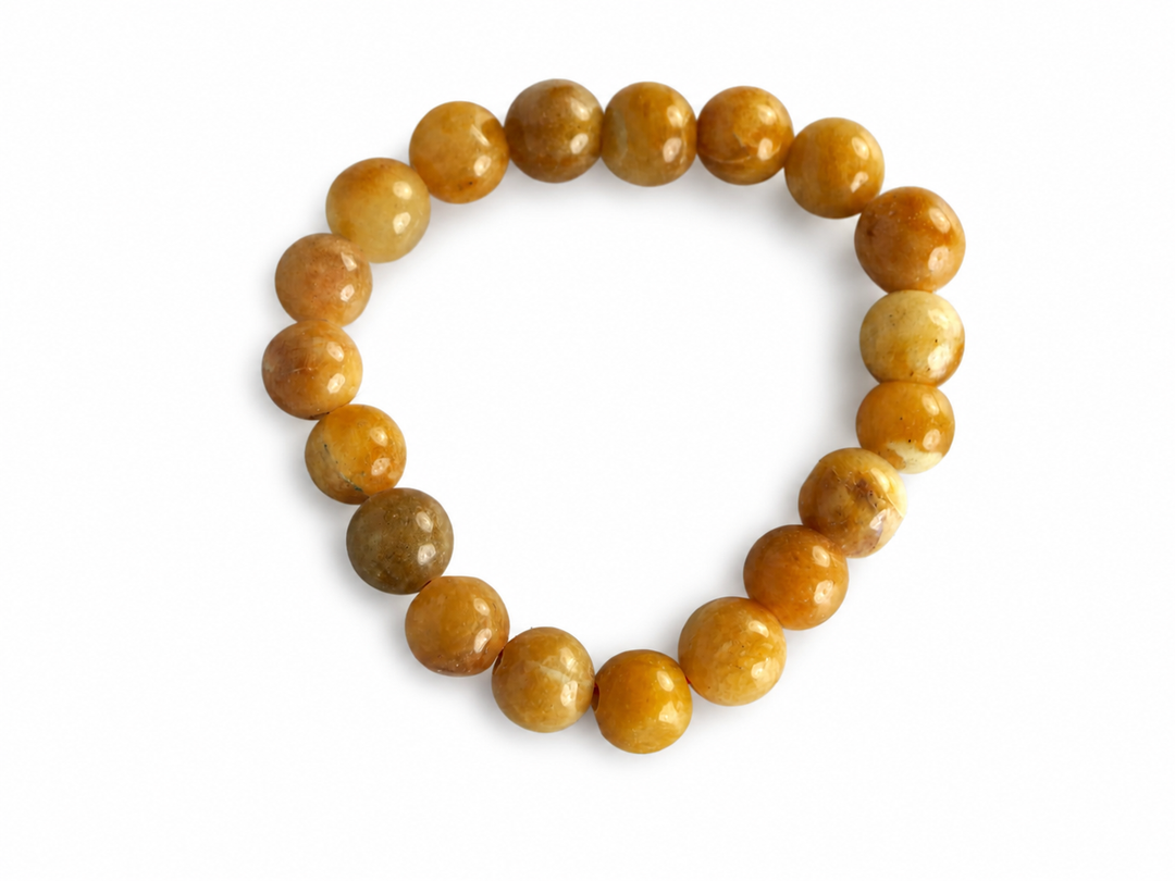 Honey Jade bead stretch bracelet on a pure white background