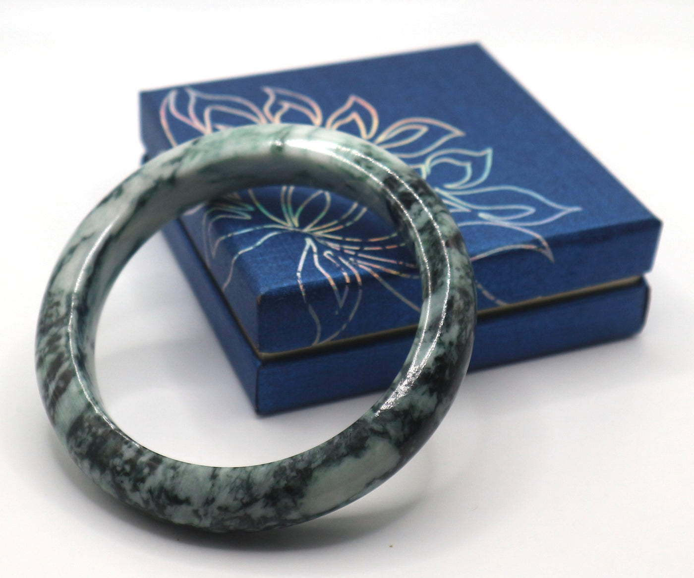 Green and White Jade Bangle (66.5MM)